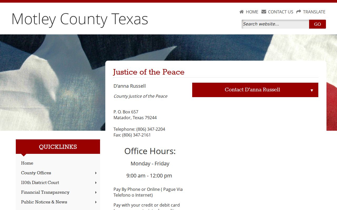 Motley County traffic warrant and JP portal contact route